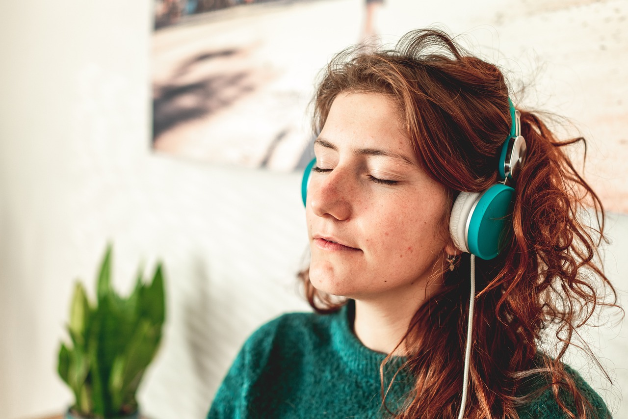 a woman wearing headphones